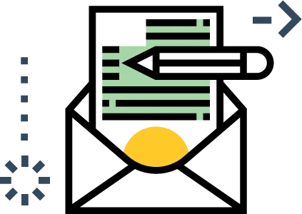 Illustration of an open envelope, document, and pencil—representing a hyperlocal digital marketing agency in Pune focused on targeted local outreach. - IPSense.com