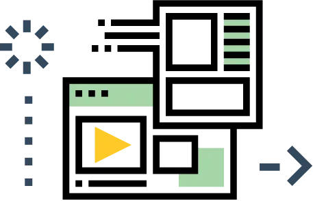 Abstract illustration showing two overlapping web pages, loading icon, and arrow—ideal for a Hyperlocal Digital Marketing Agency in Pune. - IPSense.com