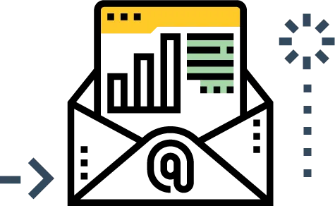 Illustration of an open envelope with chart, text, and @ symbol, highlighting hyperlocal digital marketing agency in Pune with arrows and dots. - IPSense.com