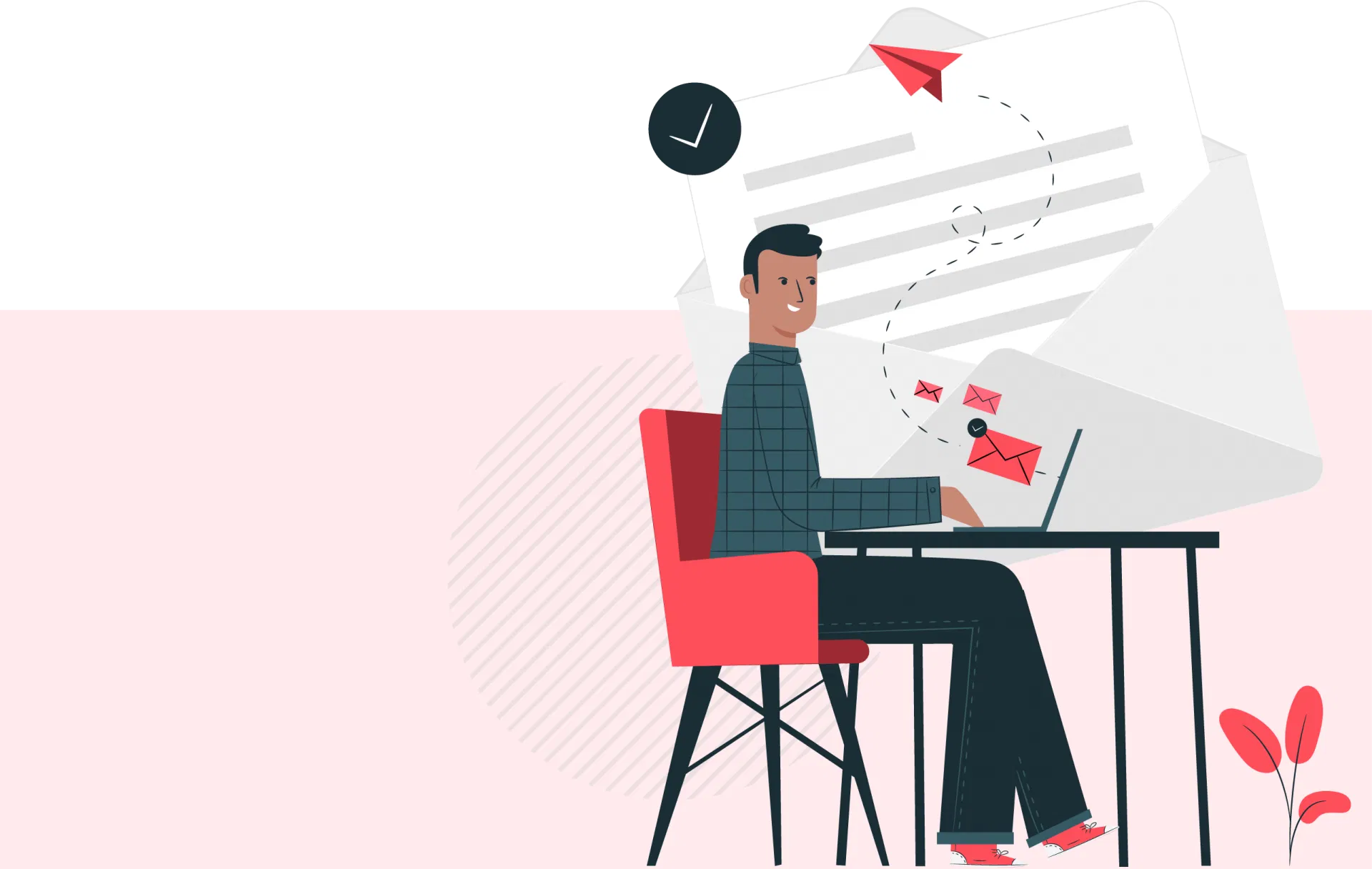 Illustration of a person at a desk with a laptop and email icons, symbolising a Pune-based hyperlocal digital marketing agency. - IPSense.com