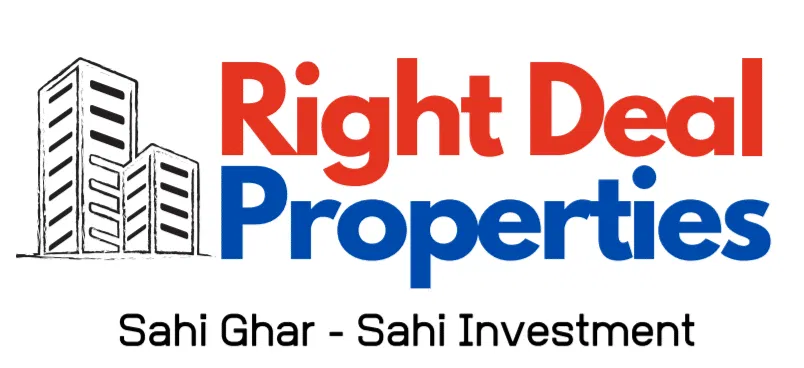 Hyperlocal Digital Marketing Agency logo for Right Deal Properties, sketched buildings on the left, strapline below; tailored for Pune businesses. - IPSense.com