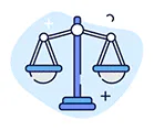 Illustration of a blue balance scale on light blue abstract background, symbolising a hyperlocal digital marketing agency in Pune and local justice. - IPSense.com