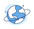 An illustration of Earth with blue continents and orbiting rings, highlighting a hyperlocal digital marketing agency in Pune, surrounded by tiny stars. - IPSense.com