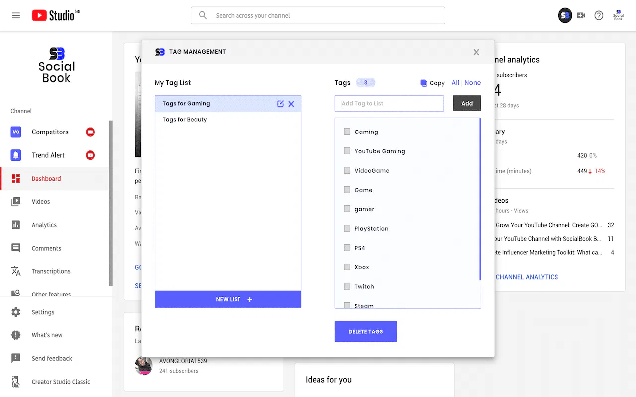Youtube tag management