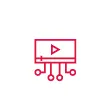 Red line icon of a screen with play button and nodes, symbolising a Hyperlocal Digital Marketing Agency in Pune specialising in video sharing. - IPSense.com