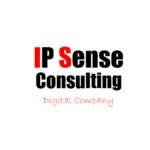 IP Sense Consulting Digital Company logo, bold black and red text, handwritten red 