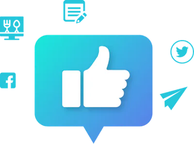 White thumbs up icon in a blue chat bubble with social media icons, representing a Hyperlocal Digital Marketing Agency based in Pune. - IPSense.com