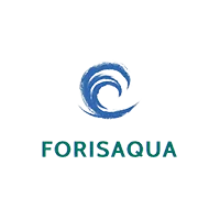 A blue wave-like swirl above green FORISAQUA, representing a Pune-based Hyperlocal Digital Marketing Agency, on a white background. - IPSense.com