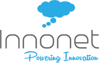 Innonet logo with blue thought cloud, 