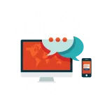 Illustration of computer and mobile phone with chat bubbles over a world map, emphasising a hyperlocal digital marketing agency in Pune. - IPSense.com