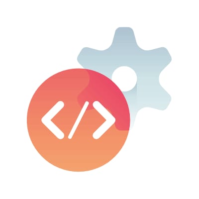 A gradient orange circle with code symbols atop a blue cog represents a Hyperlocal Digital Marketing Agency in Pune on a white background. - IPSense.com