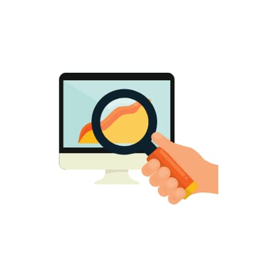 A hand with a magnifying glass focuses on growth data on a monitor, representing a hyperlocal digital marketing agency in Pune. - IPSense.com