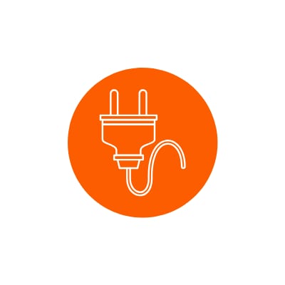 A white electrical plug icon is centred on an orange circle, representing a hyperlocal digital marketing agency focused on Pune’s market. - IPSense.com